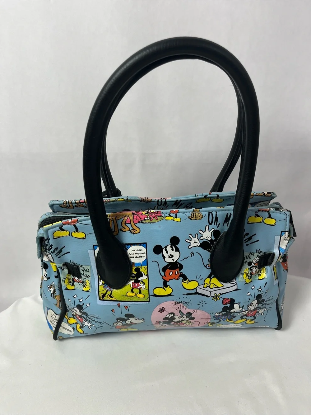 Disney Blue Mickey & Minnie Cartoon Satchel with Black Trim